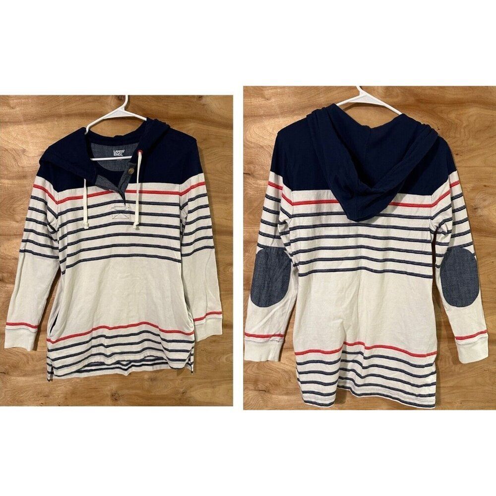 Lands' End Hoodie Women's Small Elbow Patch  Pullover Hooded Sweatshirt